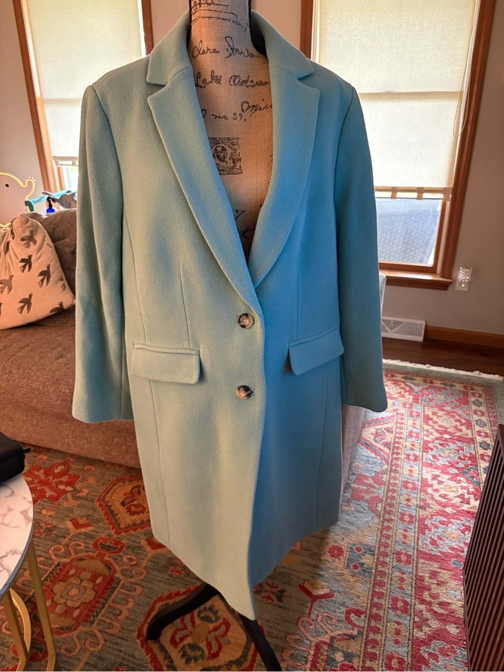 Talbots Light Blue Single-Breasted Wool Trench Coat